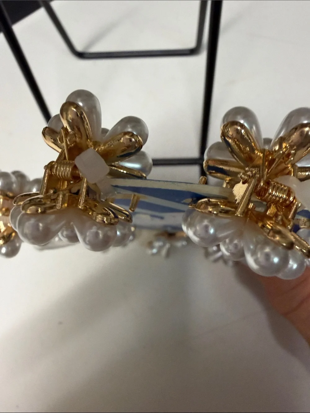 Piper Blue 10 Pearl Daisy Hair Clips  with Gold Accents